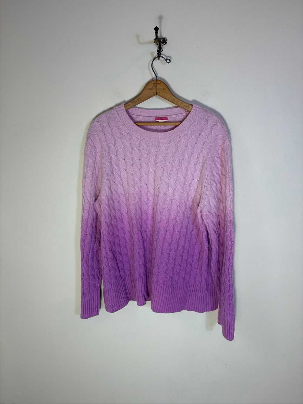 J. Crew Limited Edition Cable Knit Pink Purple Ombré Cashmere Sweater Size L